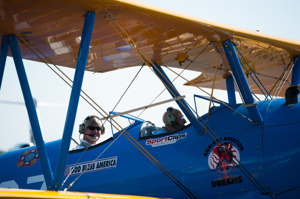 Larry Deister and Pilot Darryl Fisher taxi out for their Ageless Aviation plane ride at the Moore County Airport on Tuesday, September 1, 2015 in Whispering Pines.