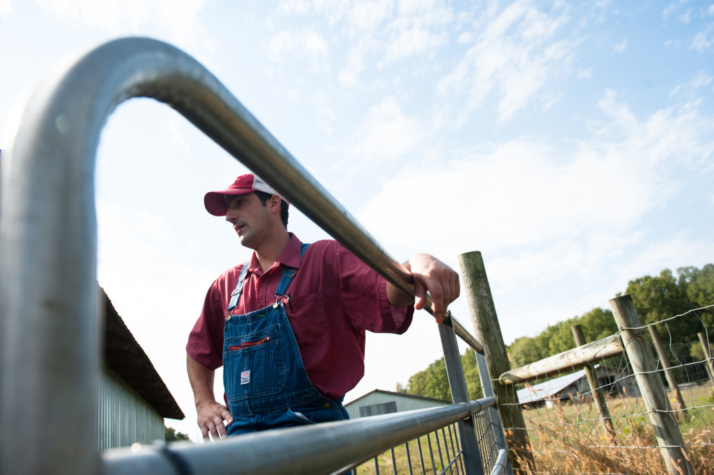 Derek Bean shares about how a goat farm runs at D and J Goat Farms on Friday, October 16, 2015 near Robbins, North Carolina. Jackie Bean and his son Derek Bean have been raising livestock for years, specializing in goats for almost a decade. The farms produce commercial stock, breeding stock and show stock Boer goats.