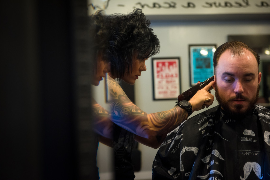 Jenny Moree works with client Davis Smith at Jenny Moree Salon off Pennsylvania Avenue on Friday, November 20, 2015 in Southern Pines, North Carolina.