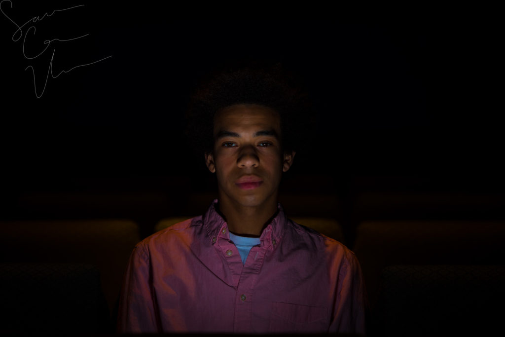 SARA CORCE/Sara Corce Visuals Caleb Elliott stands on stage, going through bits of a comedic routine, for headshots and portraits on Tuesday, April 26, 2016 in Southern Pines, North Carolina. WEBSITE CLR