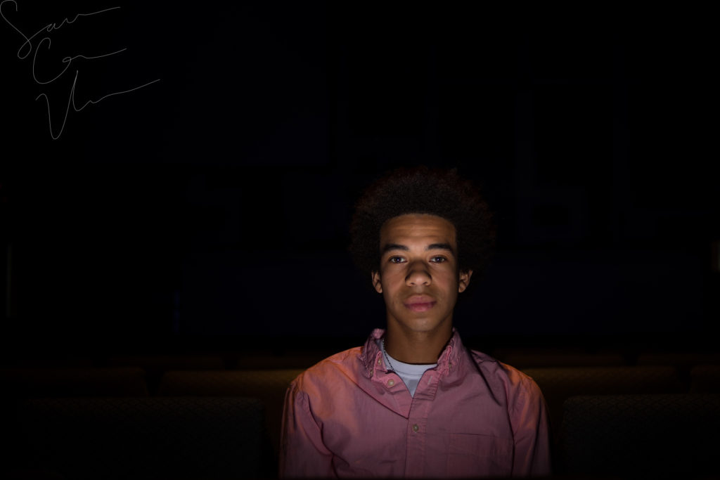 SARA CORCE/Sara Corce Visuals Caleb Elliott stands on stage, going through bits of a comedic routine, for headshots and portraits on Tuesday, April 26, 2016 in Southern Pines, North Carolina. WEBSITE CLR